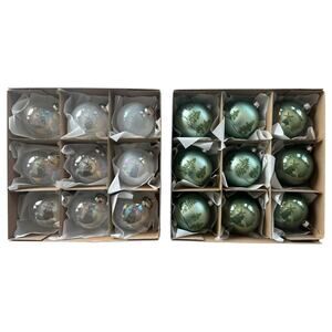 Set of 18 Glass Christmas Ball Ornaments Green Trees & Iridescent Holiday Decor